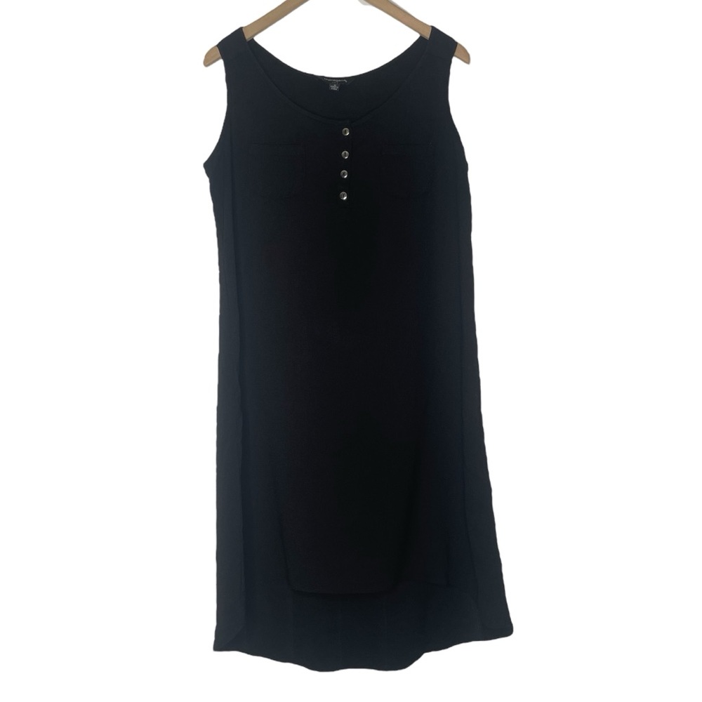 Sharagano Black Tank Dress Size 10 A-Line Henley Minimalist Beach Summer Preppy